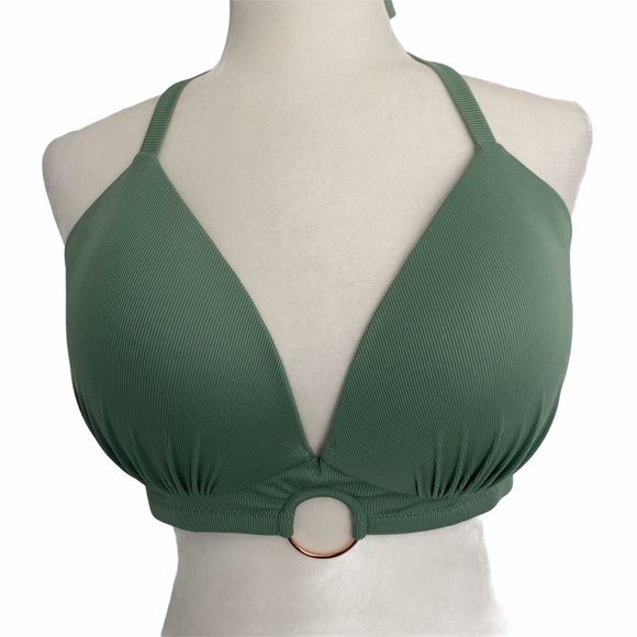Green ribbed halter, underwire bikini top, 36DD - Picture 1 of 7